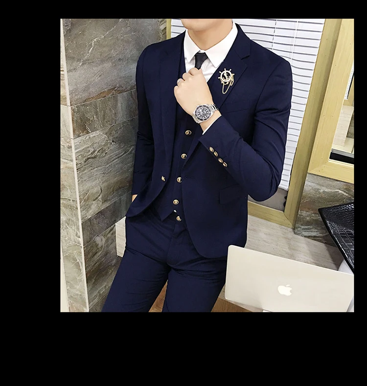 Брюки+ куртка+ жилет мужские костюмы повседневные Костюмы маленький костюм Модный корейский сплошной цвет Молодежная куртка