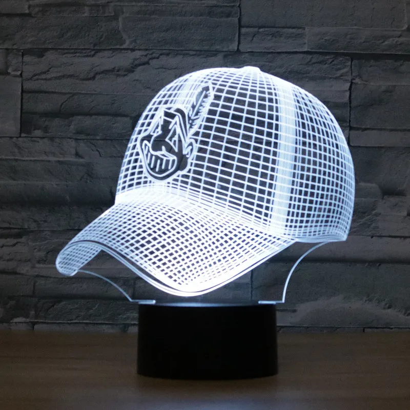 

8074 Cleveland Indians Baseball Hat 3D Atmosphere lamp 7 Color Changing Visual illusion LED Decor Lamp