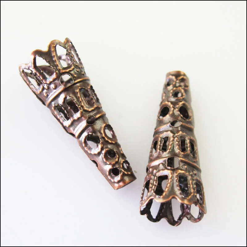 

Fashion 50Pcs Horn Flower End Bead Caps Connectors 9x22mm Antiqued Copper
