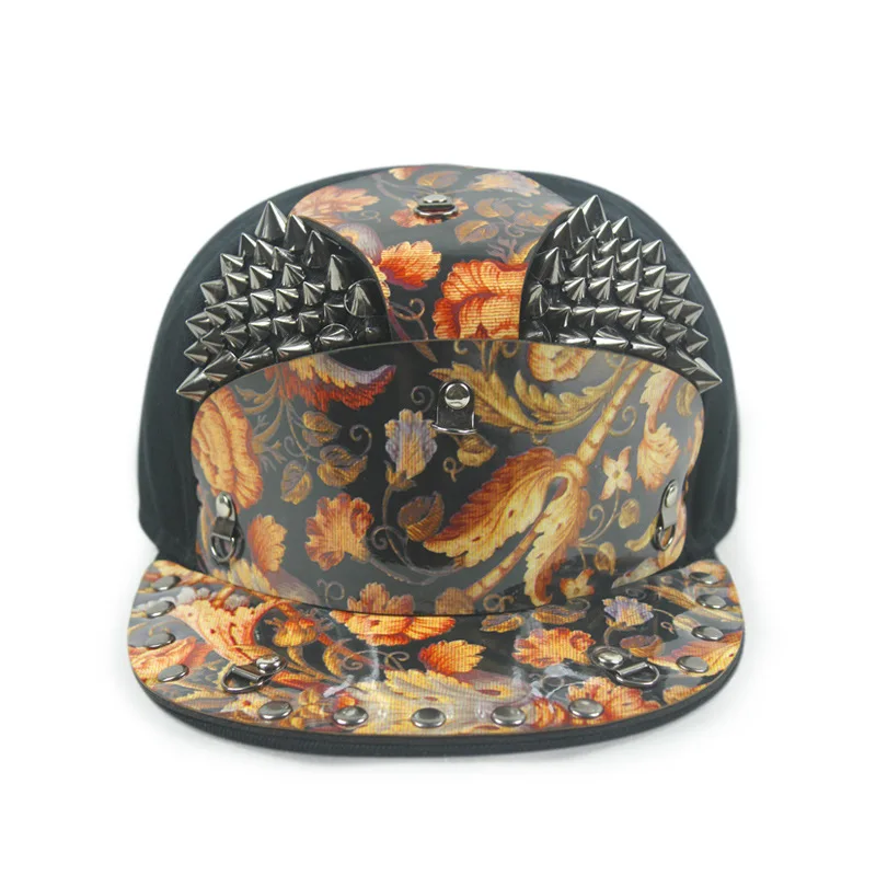 2018 moda Punk Rock de piel de serpiente Gorra de béisbol de cuero remache Metal suave de la PU del casquillo del Snapback Hip Hop monopatín sombreros Gorra de Baseball sombrero