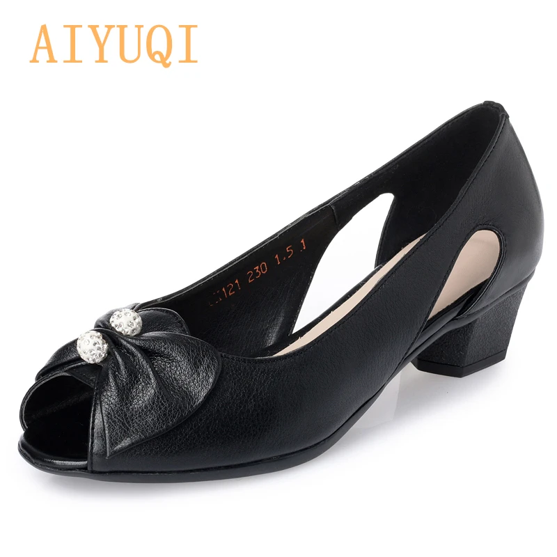 AIYUQI/Новинка; женские туфли сандалии из натуральной кожи с бантом-бабочкой и кристаллами на низком каблуке; удобная модная стильная простая обувь
