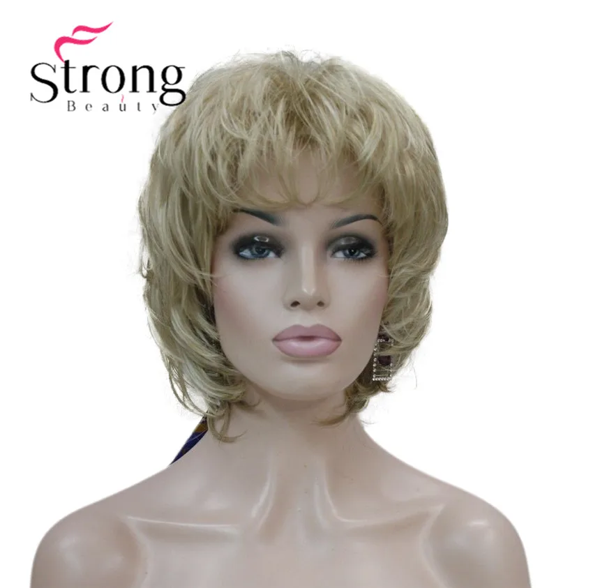 StrongBeauty короткий Мягкий Лохматый слоистый Серебряный микс Классический колпачок полный синтетический парик для женщин парики Светлые цвета на выбор