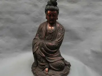 

14'' China Bronze Guanyin Kwan-yin Buddha Bodhisattva Carve Lotus Flower Statue