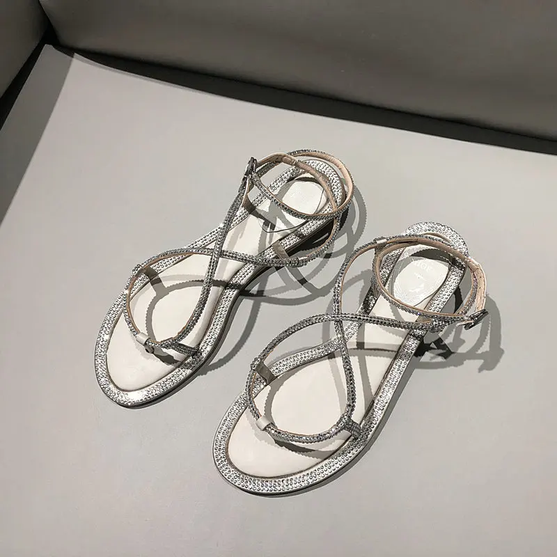 Plano Casual Mujeres Cuero Verano 2019 De Plata Fiesta Tacón Las Sandalias Cristal Zapatos Moda Señoras xtxqwUY0