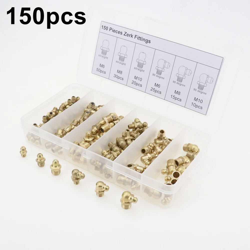 150pcs M6 M8 M10 Brass Zerk Straight and 90 Degree Grease Nipple