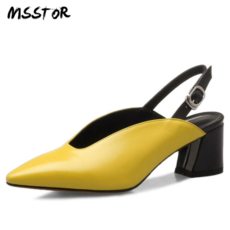 

MSSTOR Buckle Strap High Heels Sandals Women Pointed Toe Casual Fashion Concise Summer Shoes Mixed Colors Pumps Shoes Women 5.5