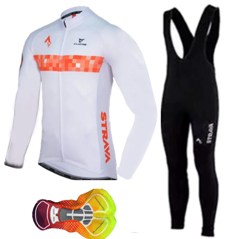 2019 Strava الرجال الدراجات سترات كمال أجسام نسائية بأكمام طويلة مجموعة MTB دراجة الملابس مايوه روبا Ciclismo Hombre دراجة ارتداء 16D هلام مريلة السراويل