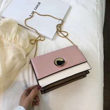 

Elegant temperament sweet girl raw versatile chain square bag summer versatile contrast color shoulder messenger female bag