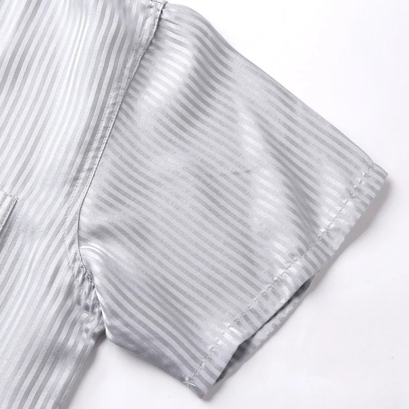 Блокбастер {Sang PU} в полоску алюминий 2018 шелк тутового шелкопряда шелк футболки с коротким рукавом мужская для отдыха