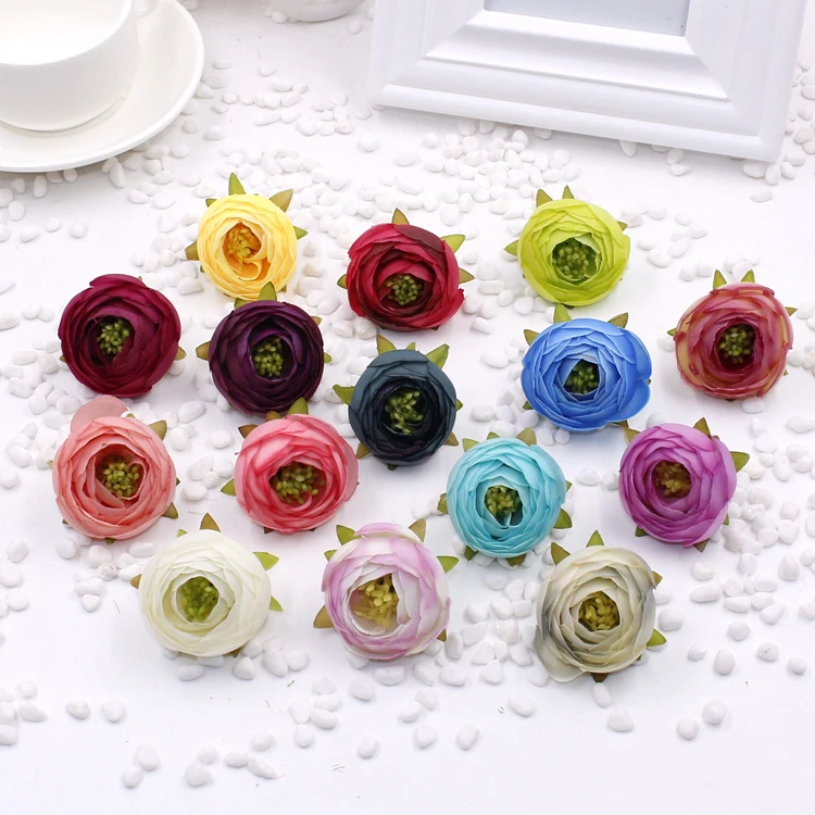 

European Style Tea Bud Flower Head Vintage Artificial Mini Roses DIY Handmade Bride Wreath Wedding Car Decoration Gift Box Decor