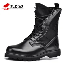 Homens botas de inverno de Couro Genuíno sapatos de trabalho dos homens de Caça de Combate Tático Militar Botas de Camurça Costura sapatos de Lona tamanho 39-44