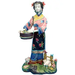 Цветной рисунок керамика ремесленник статуэтки Китайская древняя красота фарфоровая статуэтка Декорации для Кабинета аксессуары X1742