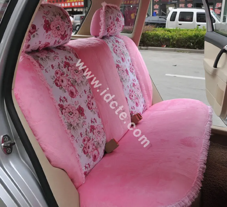 Кружевные Чехлы для автомобильных сидений с цветочным принтом, универсальные короткие плюшевые зимние автомобильные чехлы для сидений, комплекты для женщин и девочек, аксессуары для интерьера, 18 шт