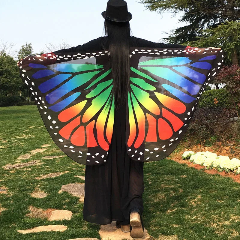 Красочные мягкие Ткань крылья бабочки фея дамы Нимфа костюм эльфа обертывания