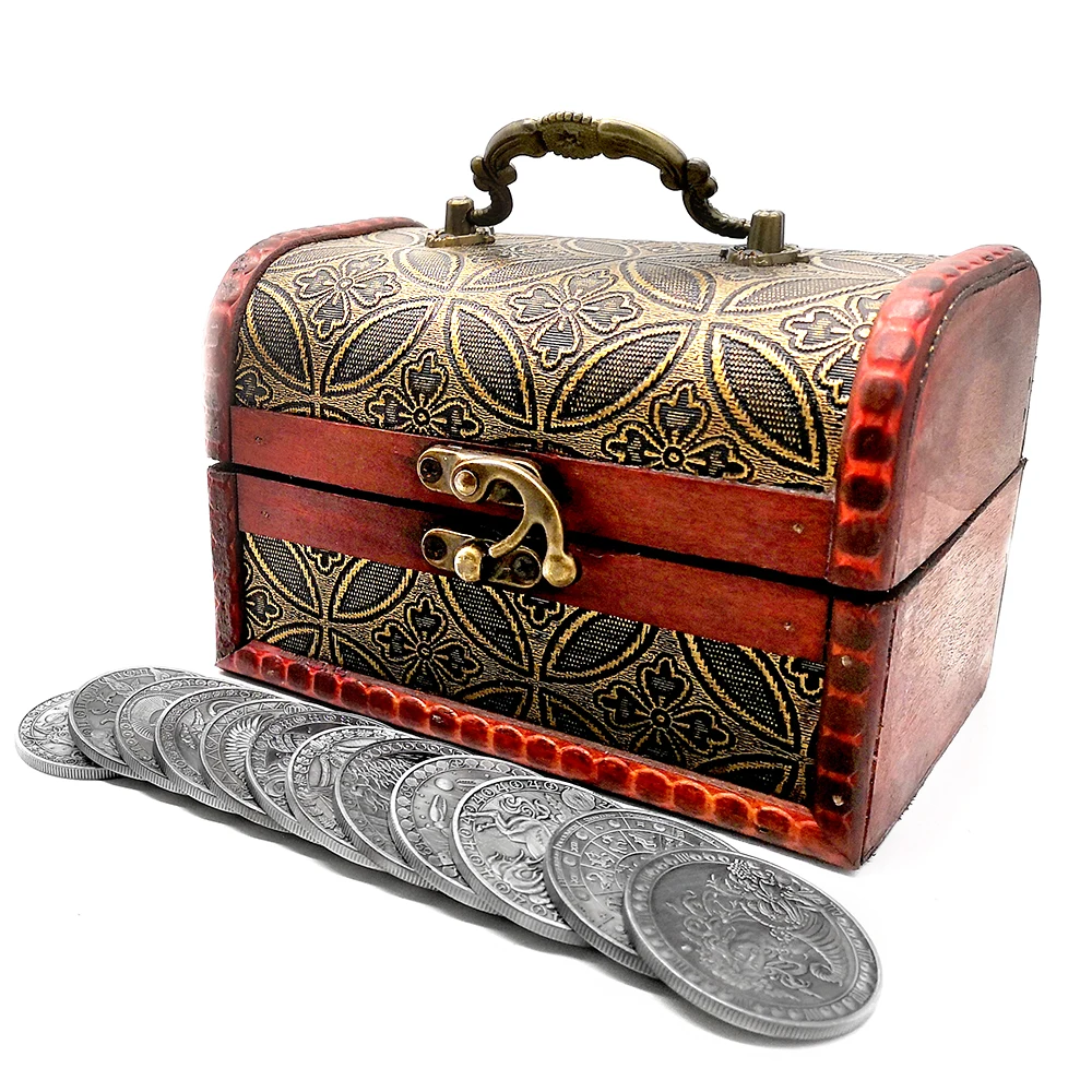 12pcs Set Constellation Souvenir Coins Vintage Wooden Box Lucky Silver Plated Coins Creative Gifts Love Souvenir Badge