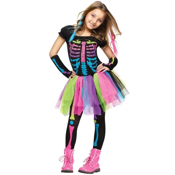 

New halloween costume for kids Girls Funky Punky Bones Costume Child 2018 Skeleton Rocker Cosplay Tutu Dress Fancy Dress Costume