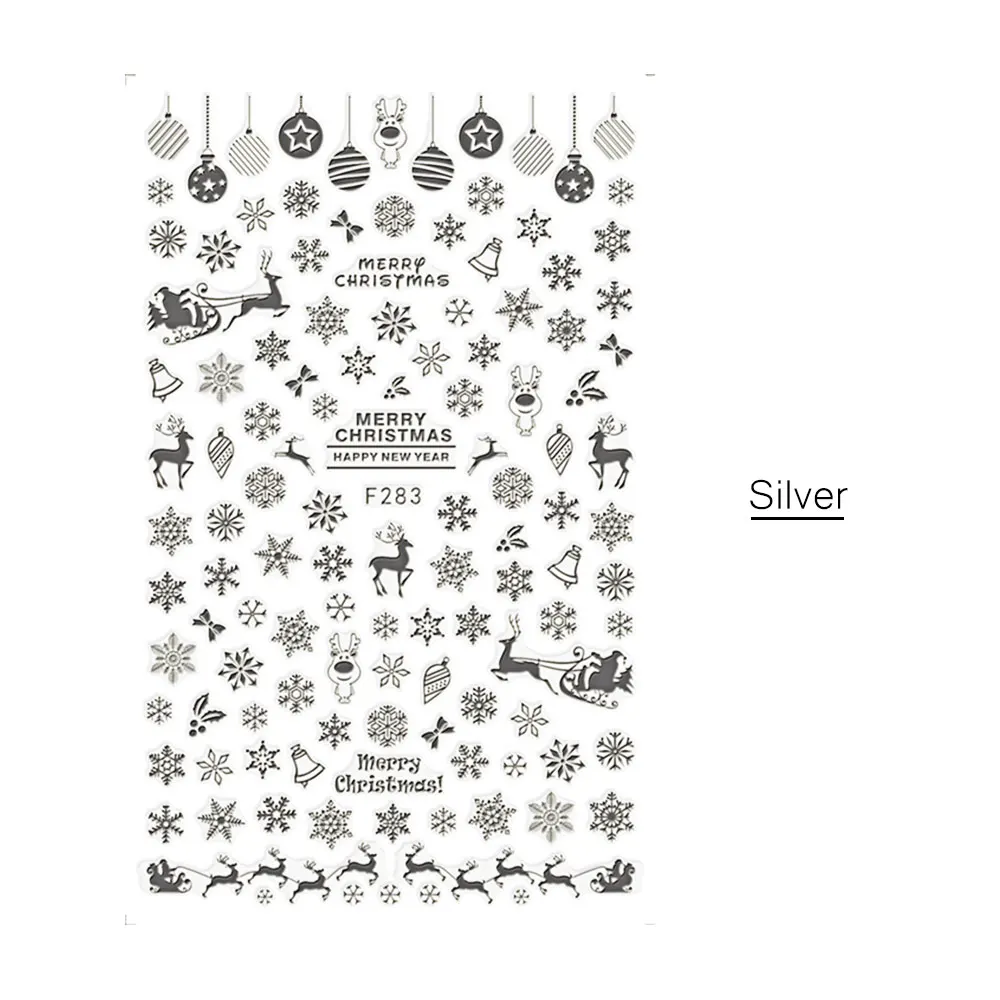 1 лист 3D наклейка для ногтей смешанный олень/снежинка дизайн ногтей стикер для Рождества DIY украшения ногтей наклейки Советы BEF283 - Цвет: Silver