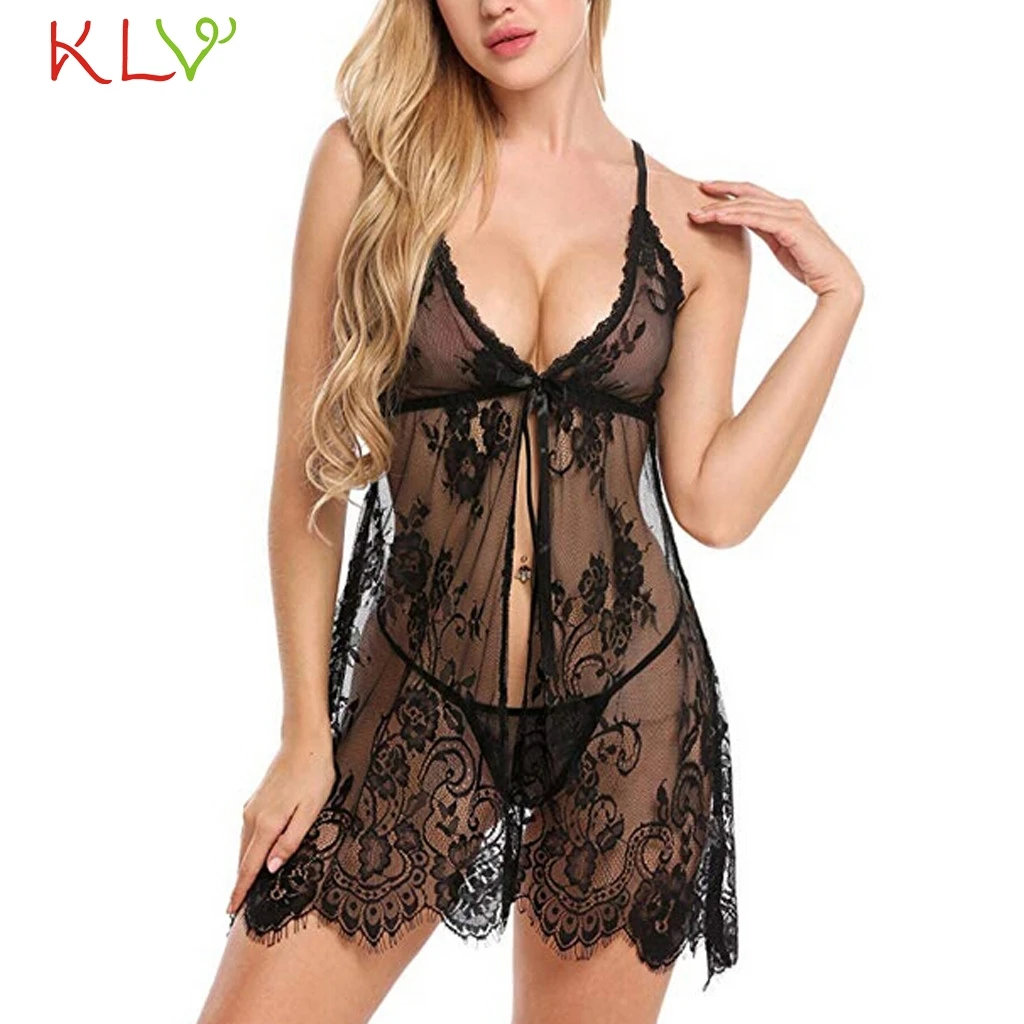 

Lace Bodysuit Open Babydoll Lingerie Erotic Hot Sexy Costume Floral Short Mini Sleepwear Nightwear Exotic Apparel Black 18Jan8