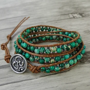 

Green bead wrap bracelet green beads wrap bracelet leather wrap bracelet BOHO seed bead leather yoga jewelry bohemian