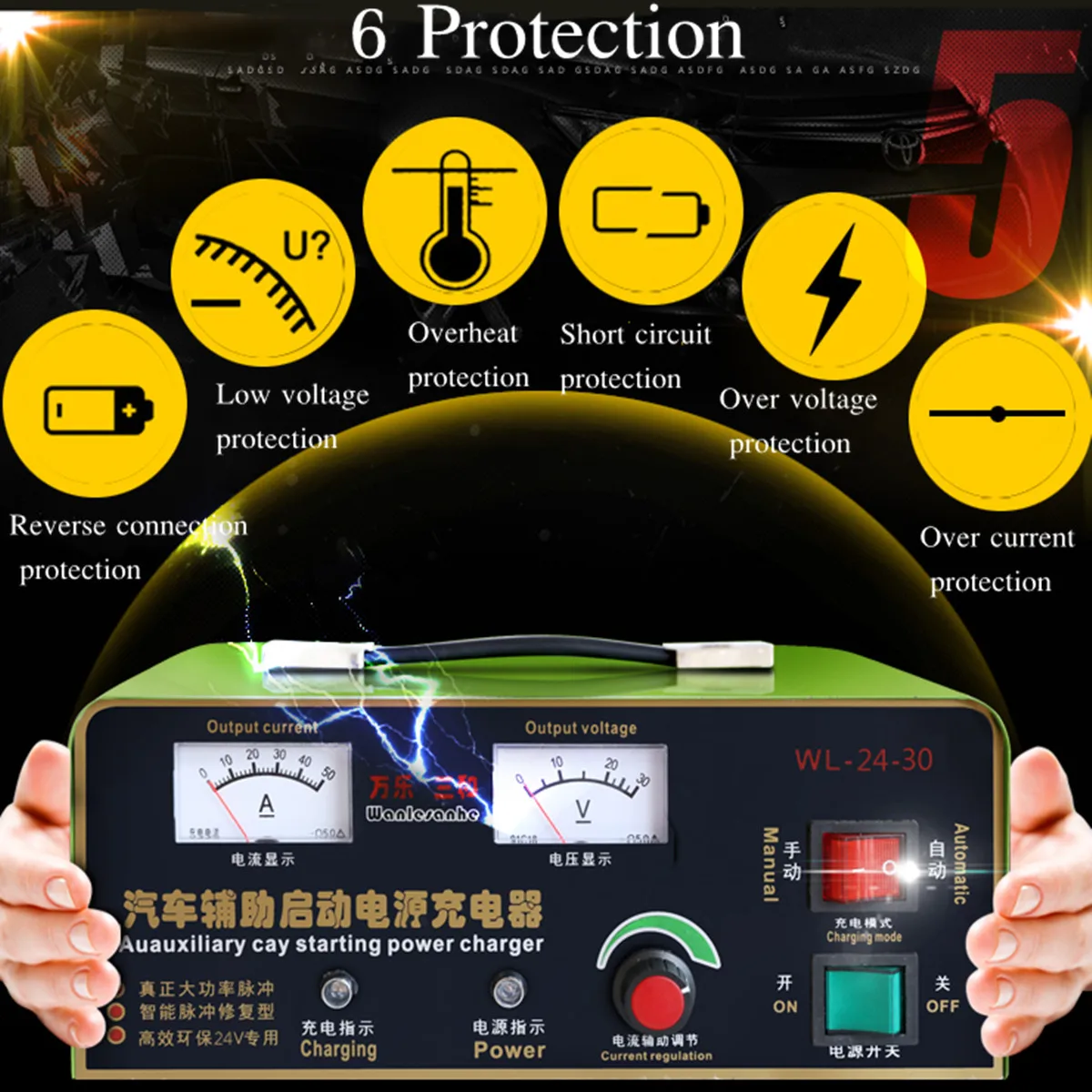 

Car Battery Charger 220V 12V 50A 120W US Plug Full Automatic 3-800AH Intelligent Pulse Repair Constant Current/Voltage PWM