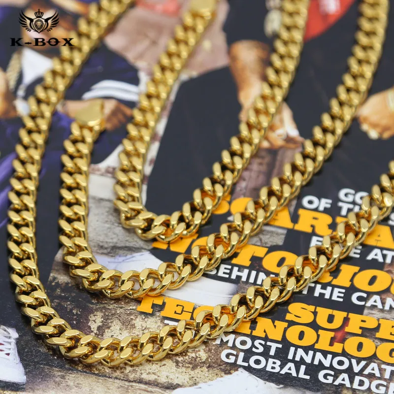 Mens 8mm 24K CUBAN Miami Chain Solid Heavy Curb Link Hip Hop Long