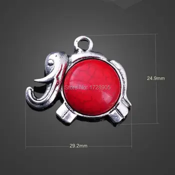 

New Silver Charm Cut Elephant With Red Gem Pendant 29.2x24.9mm 50pcs European Charm For Bracelet DIY Jewelry Elephant