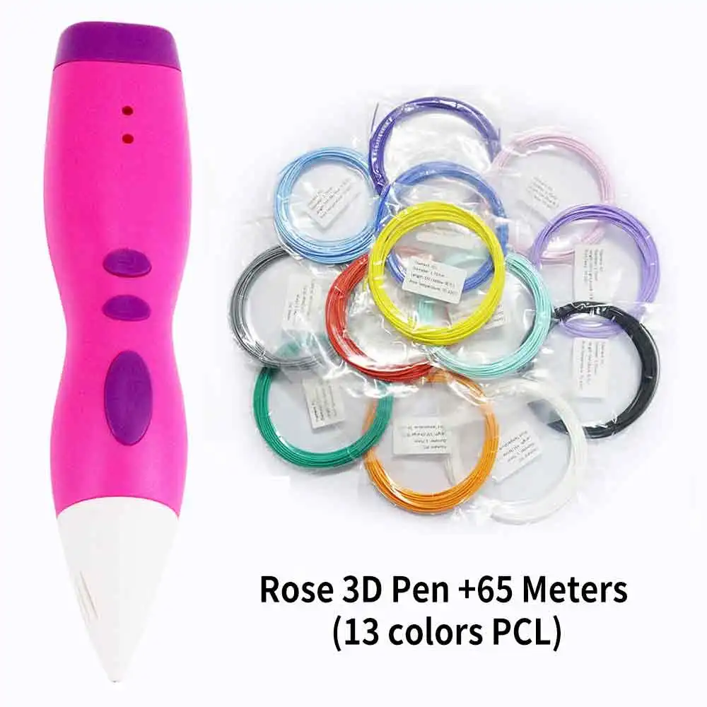 DEWANG 3D Ручка, 3d принтер, подарок для творчества на день рождения, низкотемпературная PCL нить, 3D Ручка для печати, ручка для школы - Цвет: Rose Pen 65m PCL