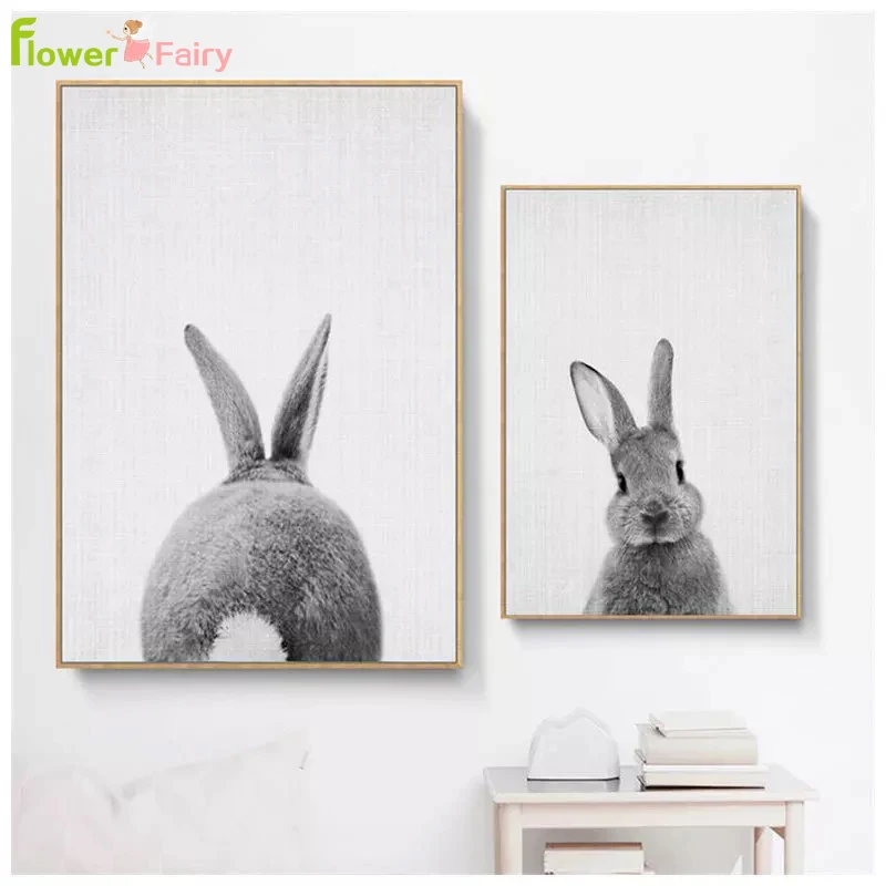 Kawaii Animal Canvas Painting Rabbit Poster Wall Art Kids Living Room Cartoon Posters And Prints Picture Home Decor Unframed
