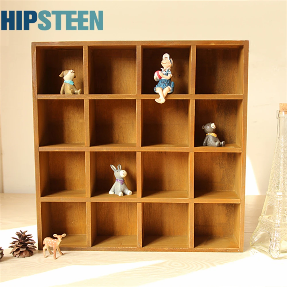

HIPSTEEN Vintage Pine Wood 16-Cubby 4-Layer Tray Storage Cabinet Laminated 16-Cube Organizer Kitchen & Office Space Saver System