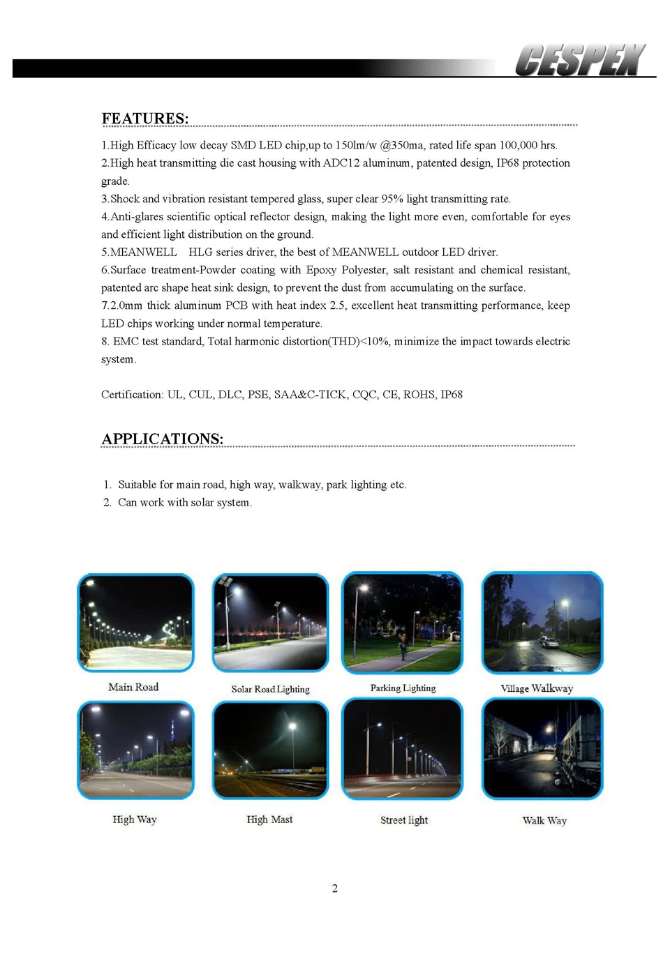 CESPEX Datasheet of UL DLC IP68 LED street lights_页面_2