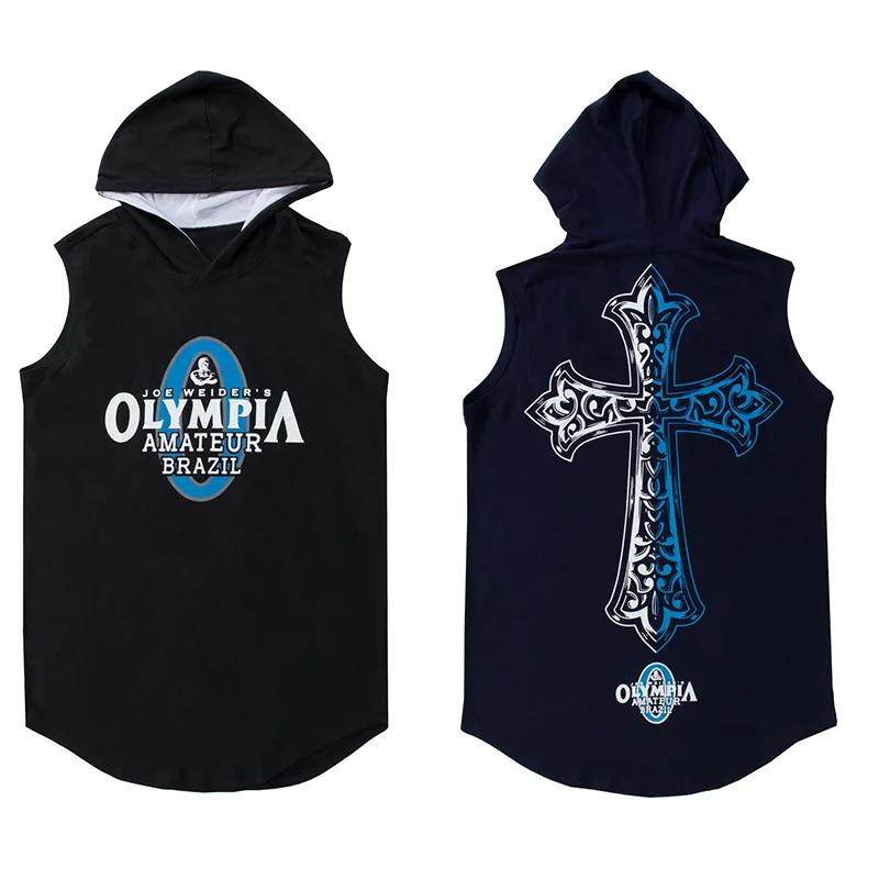 

Muscle Mens Gym Sports Sleeveless Hooded Vest Tank Tops Fitness Running Clothes Slim Quick Dry Tops Vest Mens Cotton T-Shirts