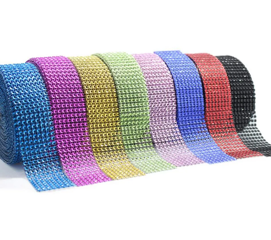 DIAMOND MESH WRAP ROLL SPARKLE RHINESTONE Crystal Platinum Ribbon 10 Yards 8 rows 4cm Width