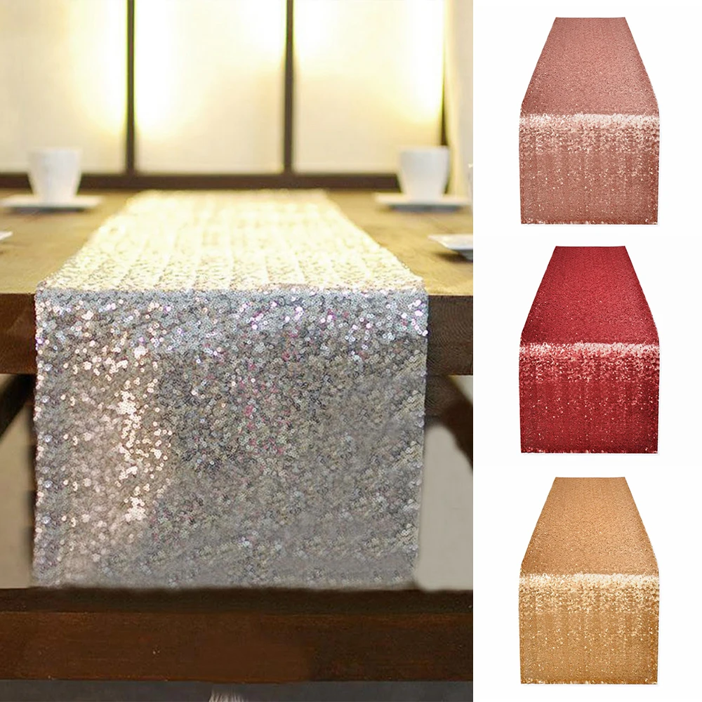 

Sparkly Rose Gold Sequin Table Runner for Wedding Party Christmas Tablecloth Decor chemin de table mariage
