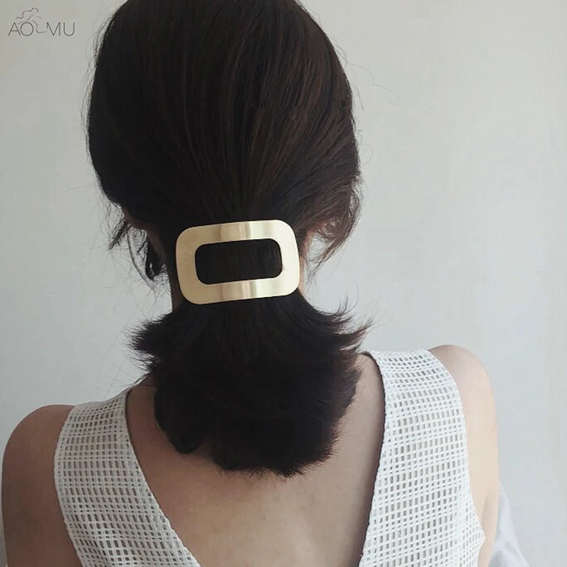 AOMU Новые Модные металлические золотистые Серебристые прямоугольные матовые повязки на голову для женщин Заколка Для Девочек инструменты для мытья волос Головной убор