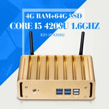 Мини-компьютер без вентилятора мини-промышленного с VGA / HDMI I5 4200U 4 г 512ram + 64 г ssd + wifi встраиваемый компьютер мини-сервер Linux