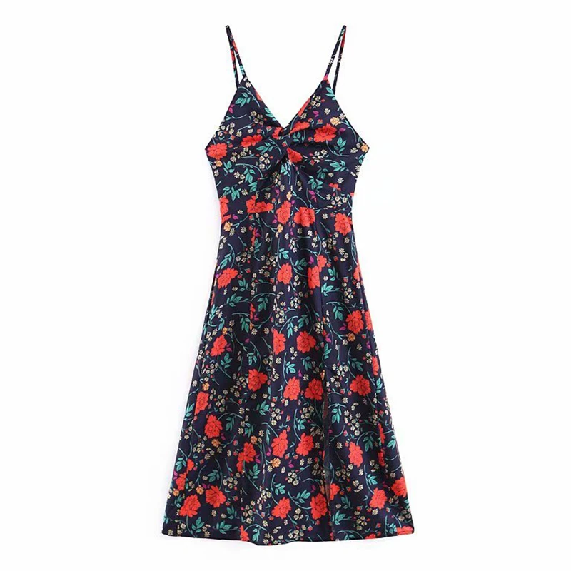 Women's Clothing Dress 2019 Hollow Back Zippered Sling Print V-Neck Dress Ms Summer Street Sexy Slim Fit Trend Fashion Clothing