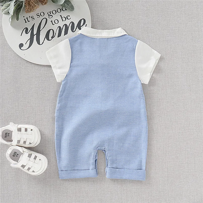 The new fashion cute design Infant Baby Boys Short Sleeve Gentleman Romper Necktie Tie Solid Print Jumpsuit  (6)