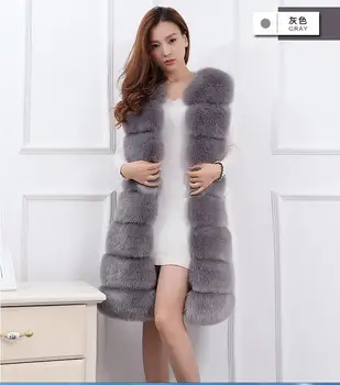

2017 new Korean imitation fur fashion vest stitch female long fox fur Slim thin fur coat