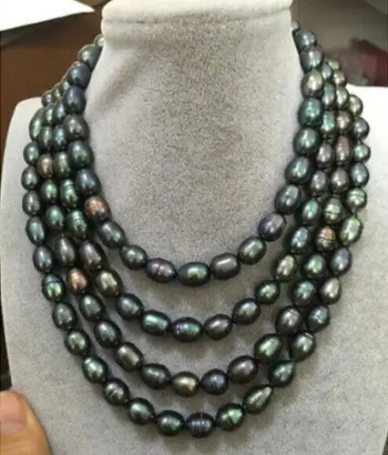 

Hot selling free shipping*******50inch AAA 13-15mm natural tahitian peacock black green pearl necklace