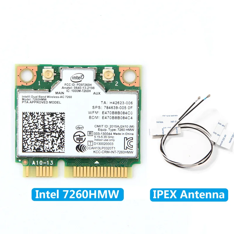 Беспроводная мини карта PCI-E 7260HMW Wifi для Intel AC 7260 Двухдиапазонная 867 Мбит/с 802.11ac 2,4G/5G Bluetooth 4,0+ 2x U. FL IPEX антенна - Цвет: Card and 2x antenna