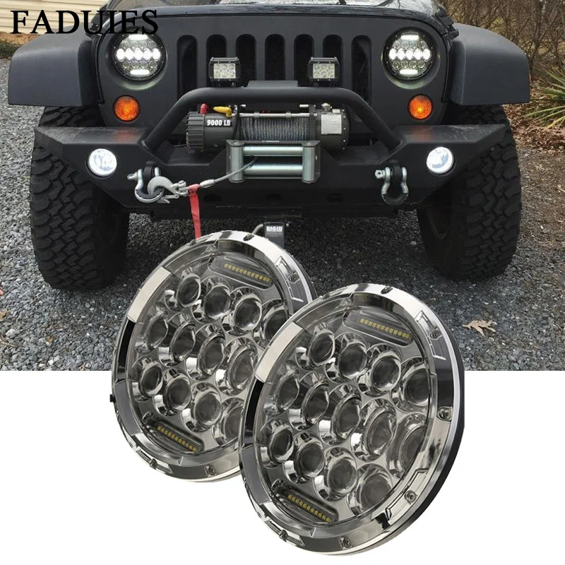 

FADUIES 75 Вт 7 дюймов круглые черные светодиодные фары с DRL Hi/lo луч для Jeep Wrangler Jk Tj 2007-2016