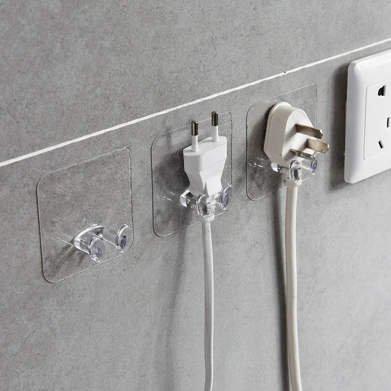 

5pcs Transparent Wire Plug Storage Rack Home Office Wall Shelf Storage Kitchenware Hook Bathroom Accessories