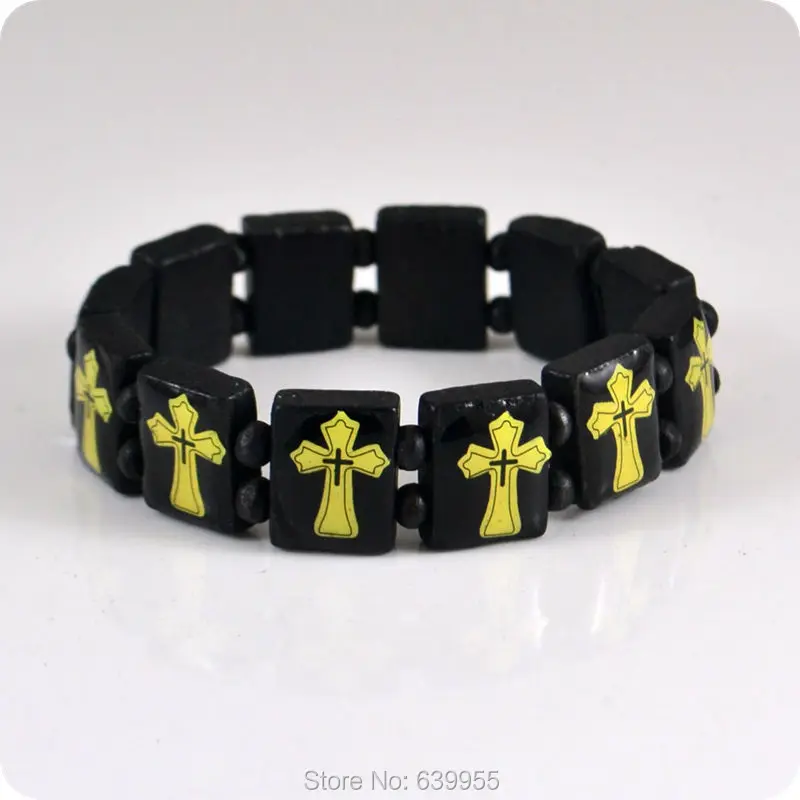 

3x Cross Wood beads Bracelet wristband Catholic Christian Fashion Religious Jewelry