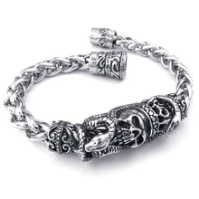 Man Biker Gothic Snake Serpent Skull Skull Stainless Steel Jewelry Bracelet – Silver