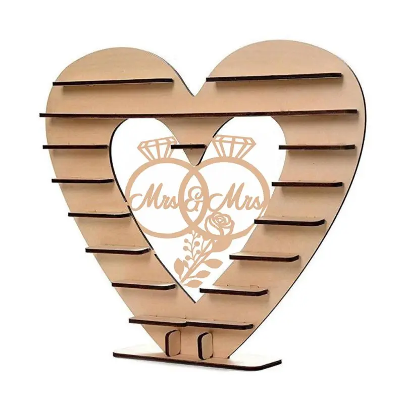 

Mr&Mrs Diamond Ring Pattern Wooden Ornaments Chocolate Stand Candy Cupcake Display Desserts Holder Home Decor Wedding Party Bars