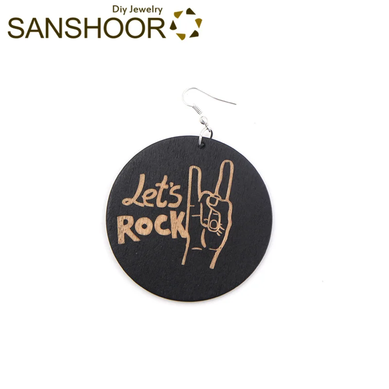 Подвесные серьги SANSHOOR с гравировкой Let's Rock ювелирные изделия