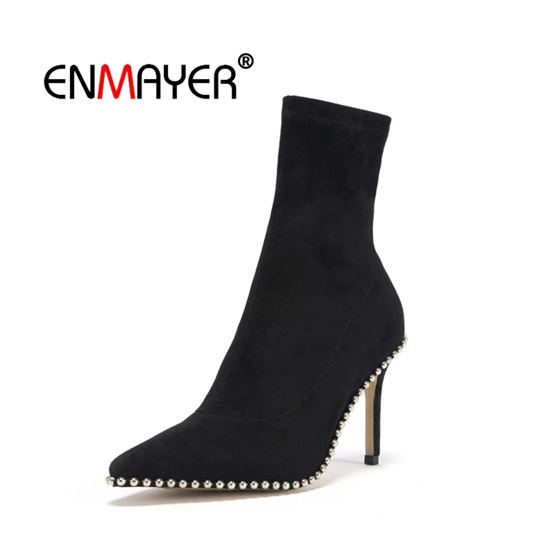 

ENMAYER Woman Ankle boots Short boots Winter Shoes Pointed toe Black Size 34-39 Causal Kid Suede Med heels Thin heels CR1660