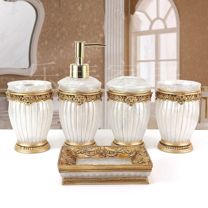 SIBAOLU Fashion quality resin bathroom five pieces set sanitary ware kit bathroom wash set