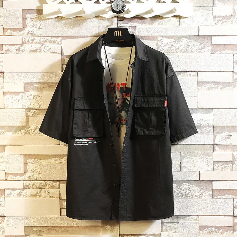 Лето список Горячие мужские тонкие корейские уличные camisas мужские белые черные хлопковые рубашки - Цвет: black
