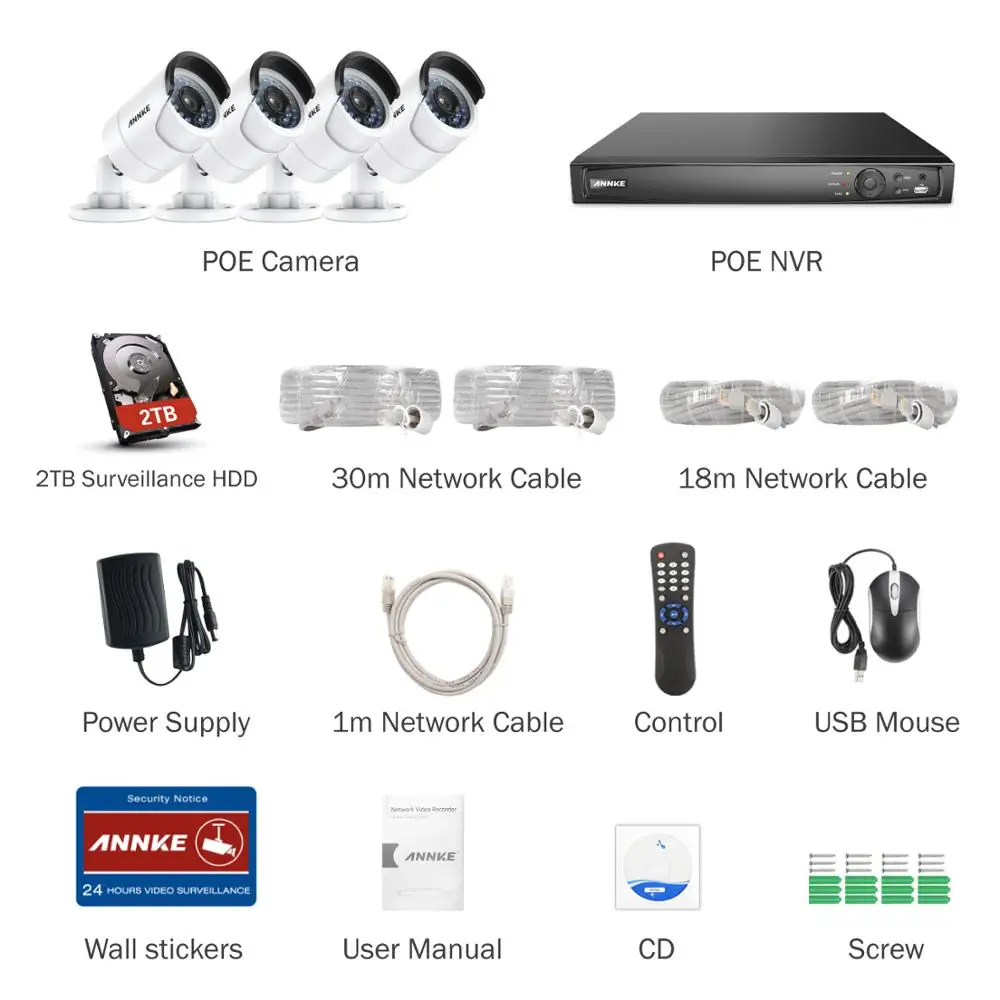 ANNKE 8CH 6MP POE H.264 + видеорегистратор безопасности Системы 4 шт. мм 4MP открытый